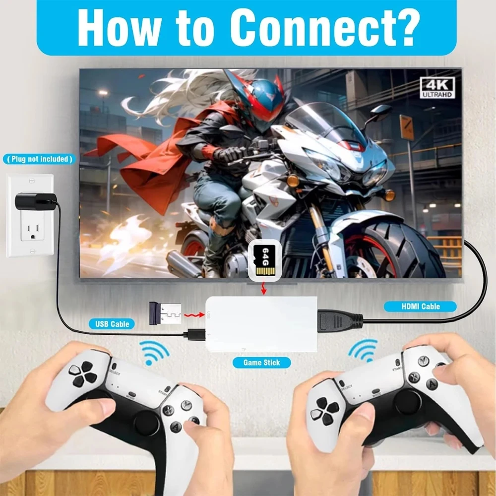 4K Game Stick ТВ игровая консоль 128G встроенный 30000 игр ретро портативный игровой плеер с беспроводным контроллером геймпада