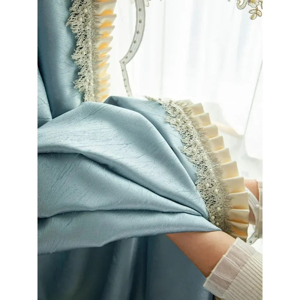 

Customized anti-hanging blue curtain heads made of new high-precision fabric