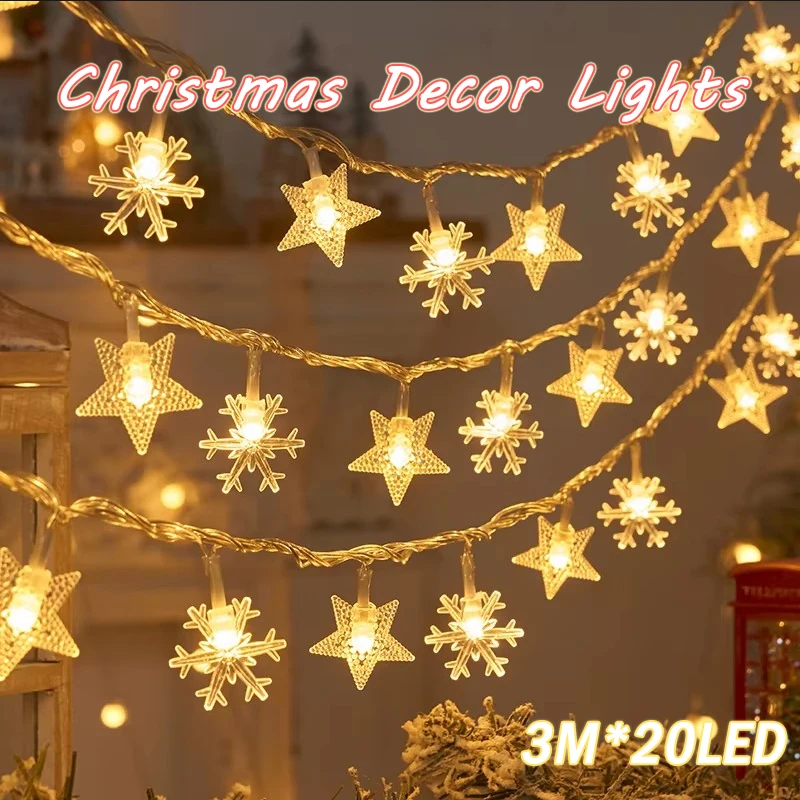 3M 20LED Christmas Lights Snowflake String Lights Fairy Light Waterproof Star Ball LED Lamp for Home Christmas Tree Garden Decor