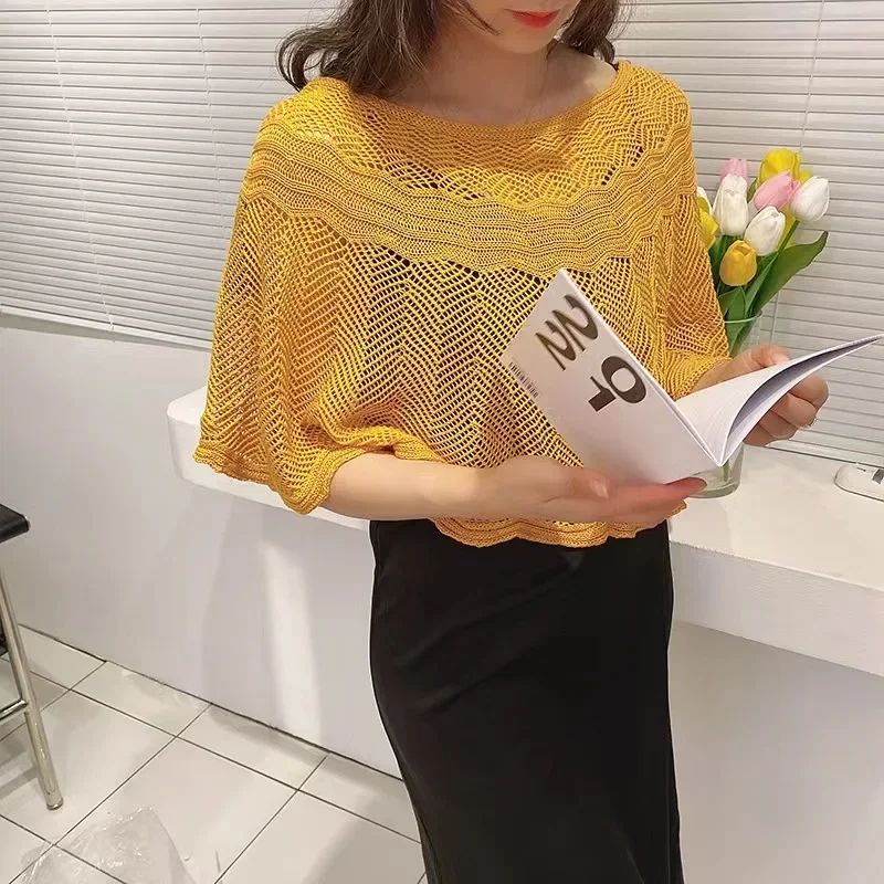 2024 Spring Summer Celebrity Outdoor Shawl Decoration Elegant Solid Color Knitted Leisure All-Match Fashion Breathable Scarf R15