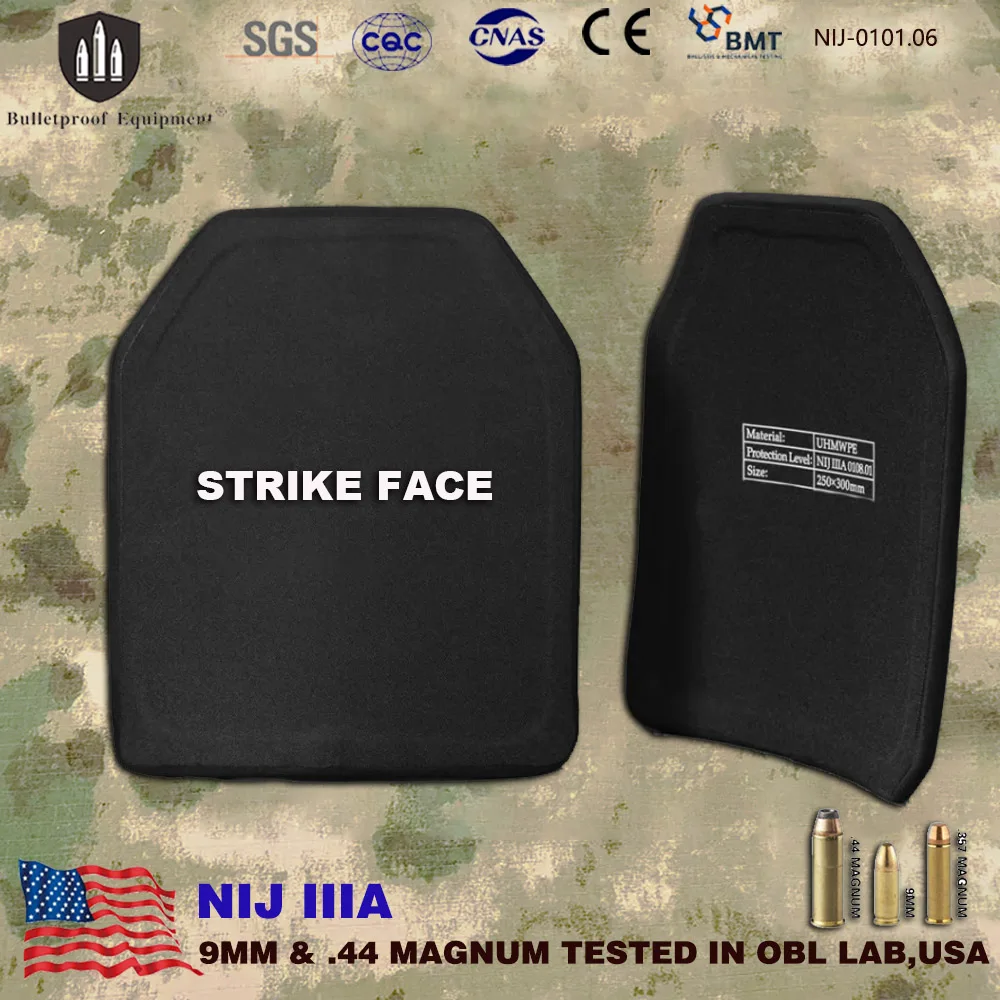 

2 Pieces Genuine Tactical NIJ 3A Level IIIA Bulletproof Plate PE 10x12 Ballistic Panels Backpack Armor Panel Against 9mm .44Mag