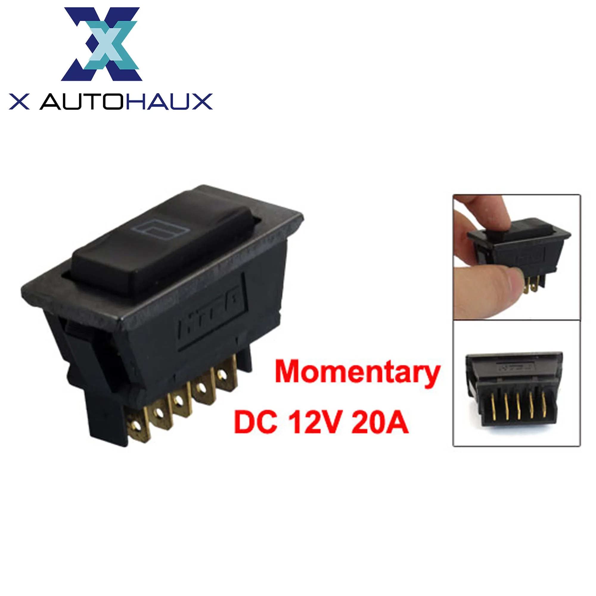 X Autohaux DC 12V 20A/25A DPDT 5Pin Button Switch Momentary on Off Rocker Switch Automobile Parts Auto Switch Boat Marine Toggle