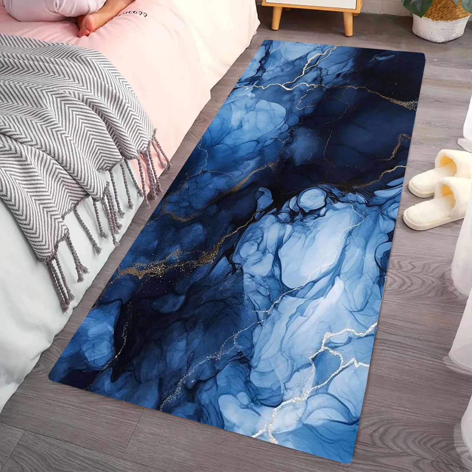 Dark Blue Marble Pattern Bathroom Non-silp Doormat Suitable for Livingroom Entrance Decorate Accessories Pad Kitchen Bedroom Rug