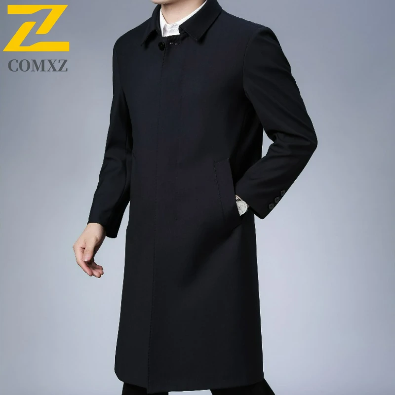 Autumn Men Jackets 2025 Light Luxury Long Knee Length Business Style Overcoat Classic Korean Fashion Breathable Trench Coat