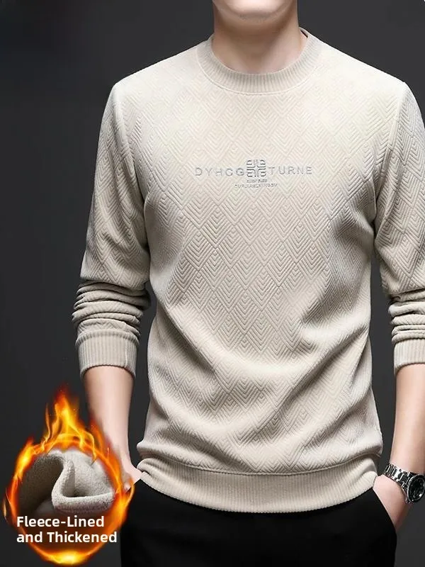 

Мужской теплый свитер Pierre Cardin с круглым вырезом и флисовой подкладкой, зимний, утолщенный, из шерстяной ткани, вязаный, повседневный, модный