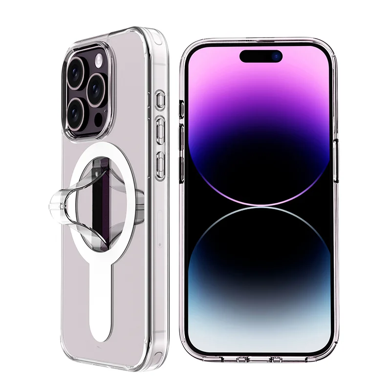 

Magnetic Clear Finger Pull Strap Case for iPhone 15 14 Series Compatible with MagSafe Wireless Charging with Phone Holder Cases