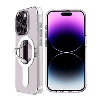 Magnetic Clear Finger Pull Strap Case for iPhone 15 14 Series Compatible with MagSafe Wireless Charging with Phone Holder Cases