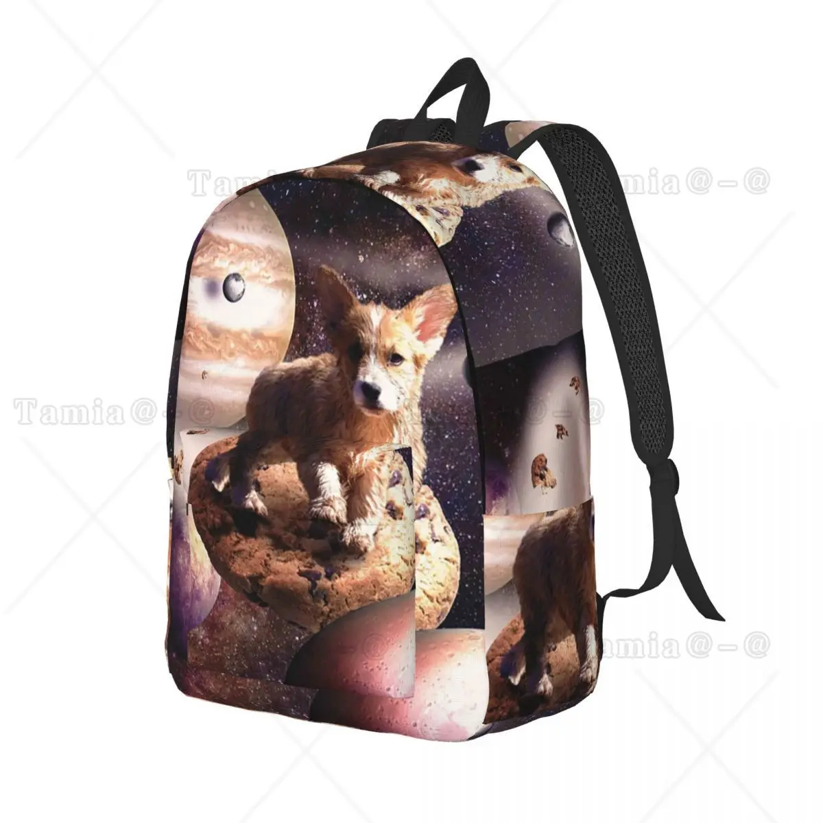 Space Corgi Dog On Cookie Student Backpack School Bag Hiking Travel Daypack for Men Women Bookbag Shoulder Bags