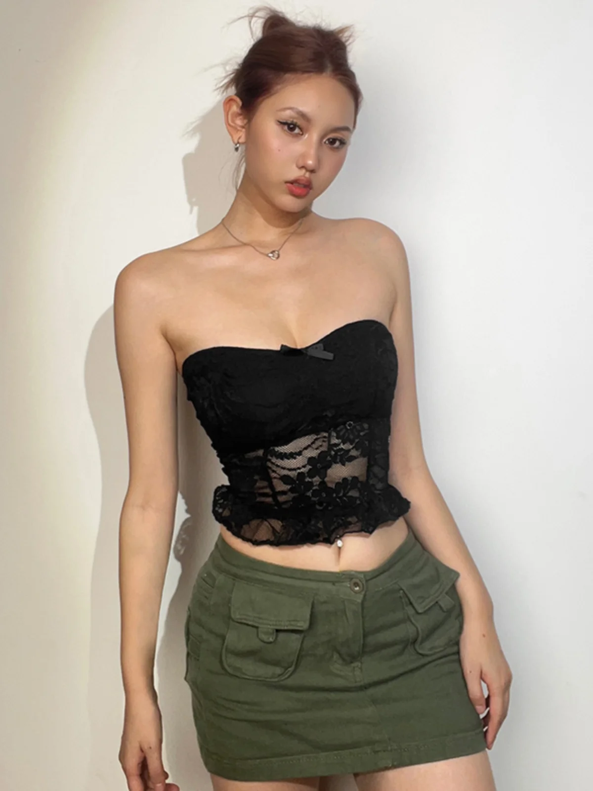 WEIRD PUSS printemps été Sexy évider dentelle haut court femmes Faion épissure minceur orth gilet rue Sle couleur Pure