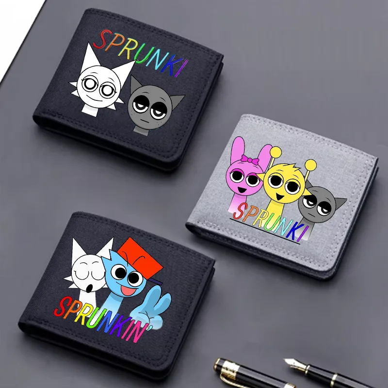 Sprunki Short Wallets Incredibox Cartoon Nylon Wallet Portable Fashion Anime Character Card Holder Coin Purse Purses Child Gift