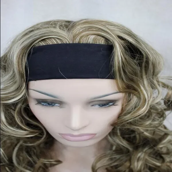 New Women Long Mixed Brown Curly 3/4 Half Headband Cosplay Ladies Wig