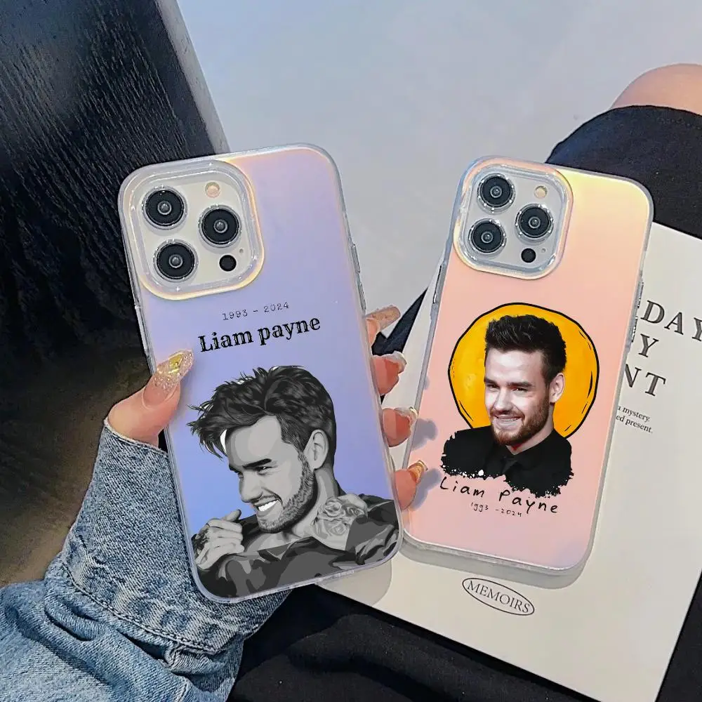 

Singer L-Liam Payne Phone Case For iPhone 17 16 15 14 13 12 11 Pro Max Plus Transparent Aurora Laser Gradient Cover