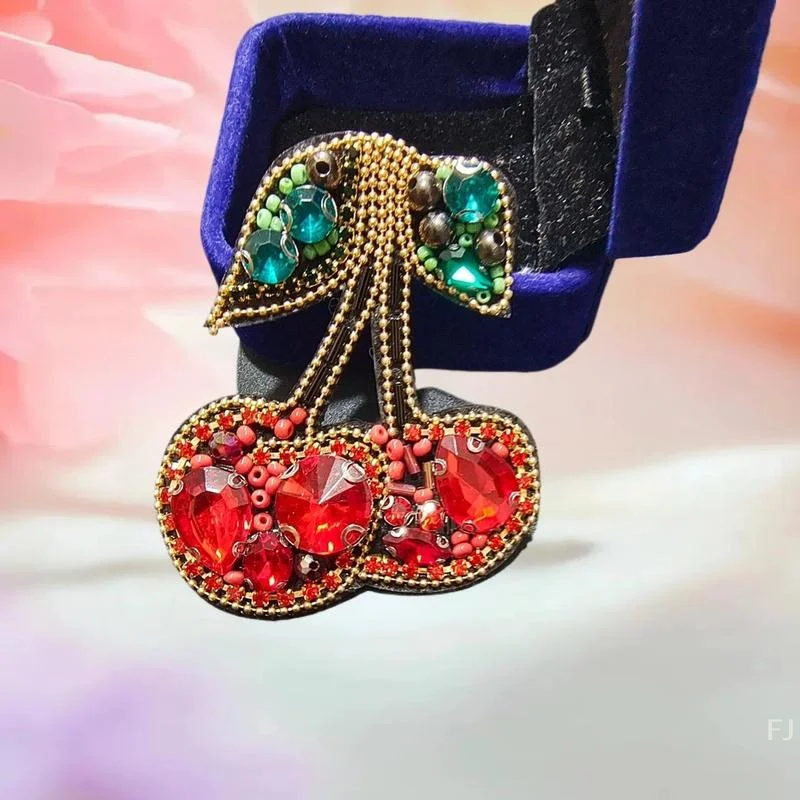 

Red Beaded Heart Patch with Sparkling Cherry Rhinestones to Adorn Clothing & Bags