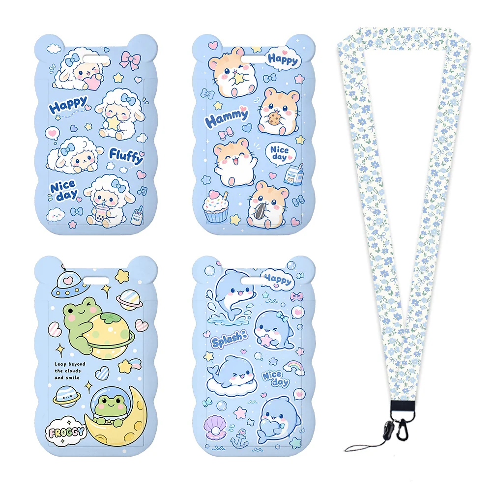 Cute Bear Ear ID Badge Holder with Lanyard for Student Daily School Commute Id Card Lanyard Holder Accessories