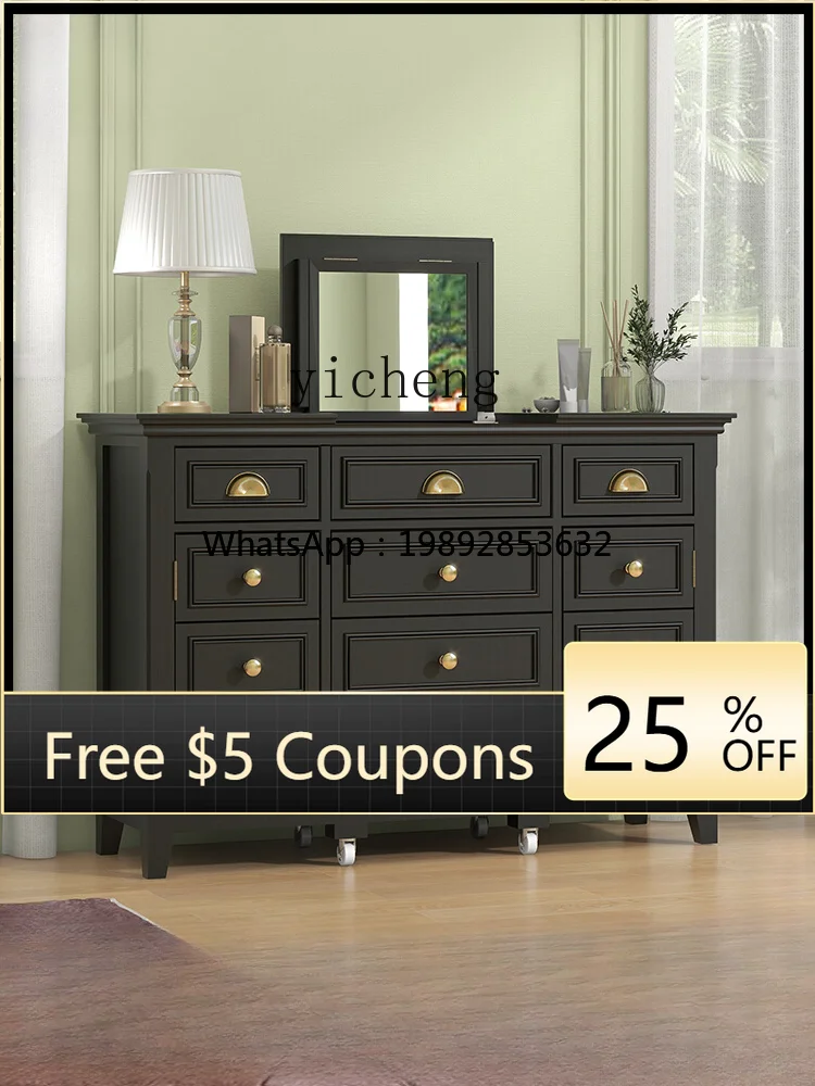 

ZZ Black Vintage Dressing Table Mid-Ancient Light Luxury Dresser Desk Storage Cabinet Integrated