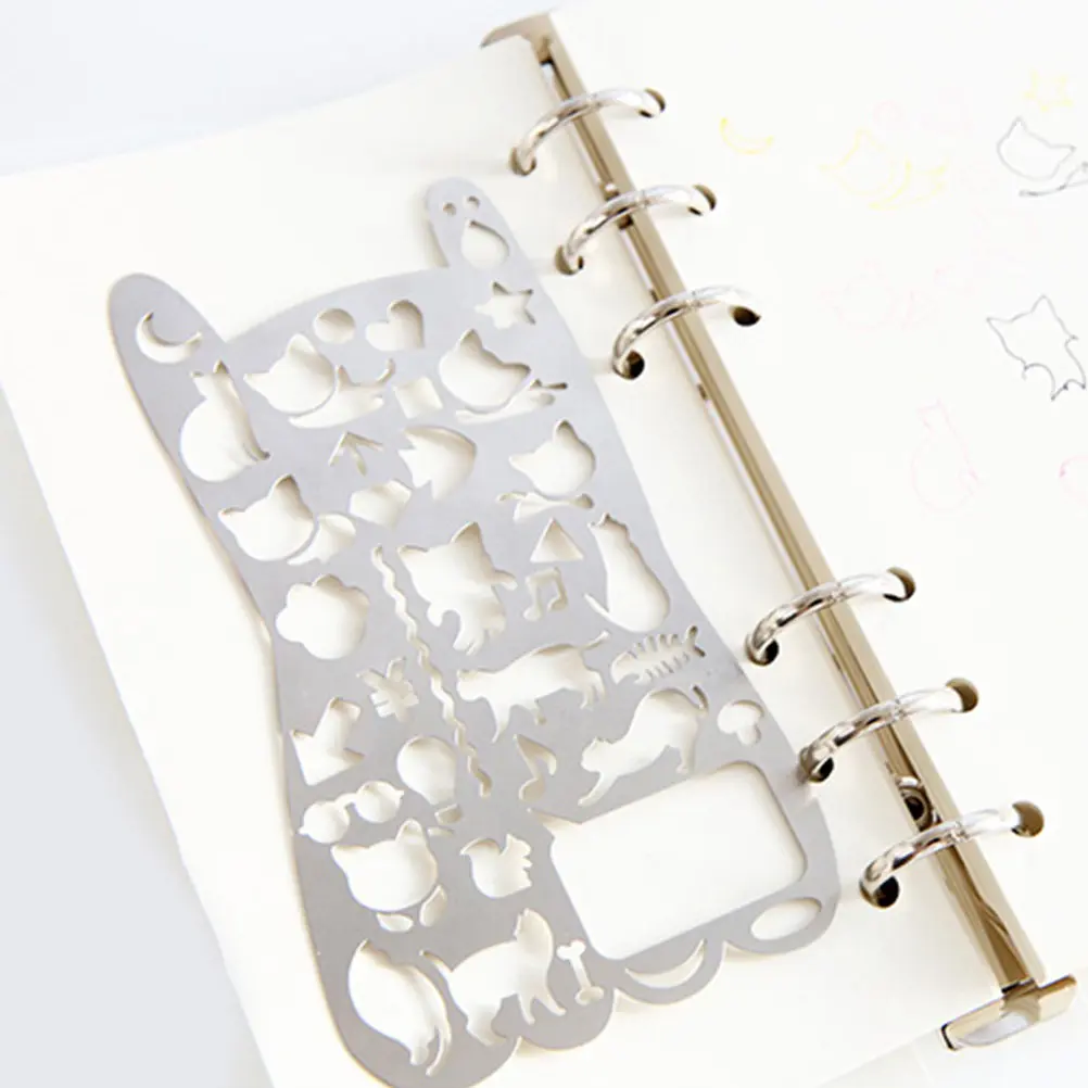 Hand Planner Ruler Stainless Steel Drawing Template Cats Hollow Stencils for DIY Scrapbooking Painting School Projects