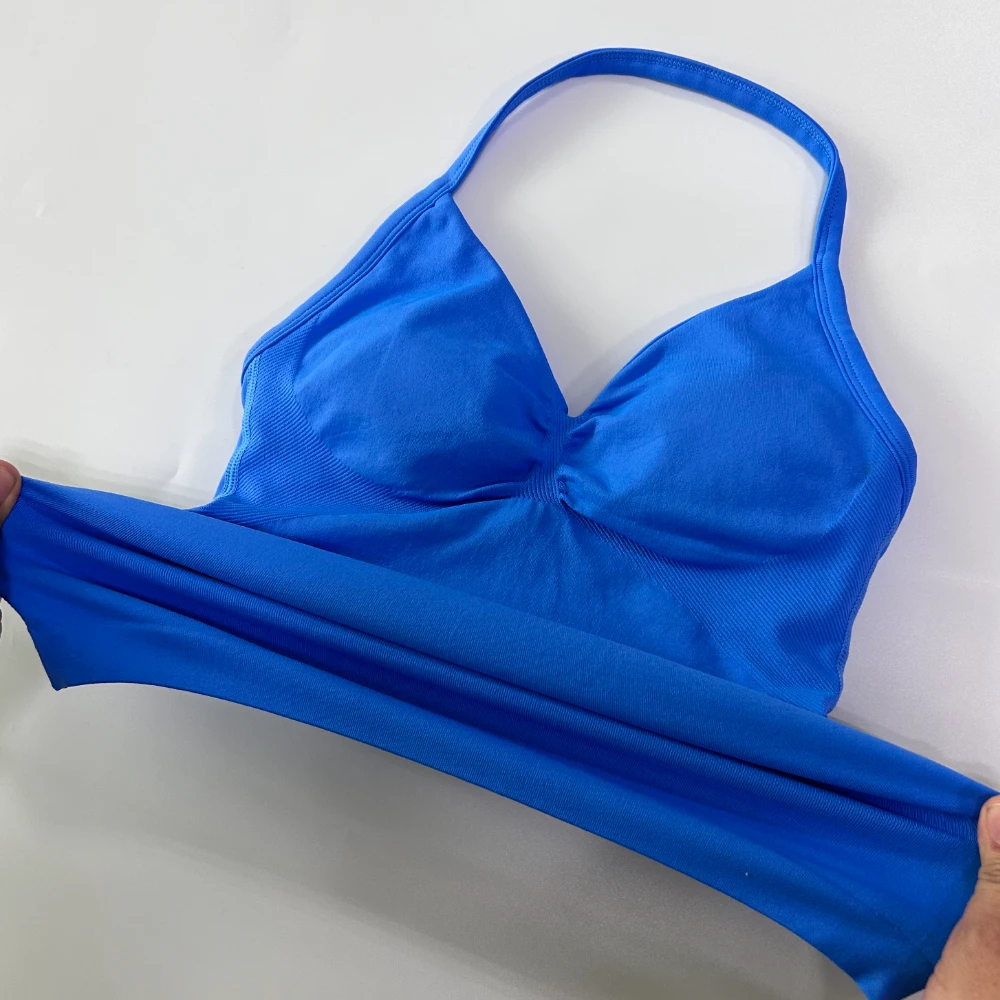2-teiliges Fitness-Set für Damen: Rückenfreies Tanktop, High-Waist-Shorts mit Raffung, nahtlos, Sportanzug, Fitnesskleidung, Activewear, Workout-Set – Detail 13