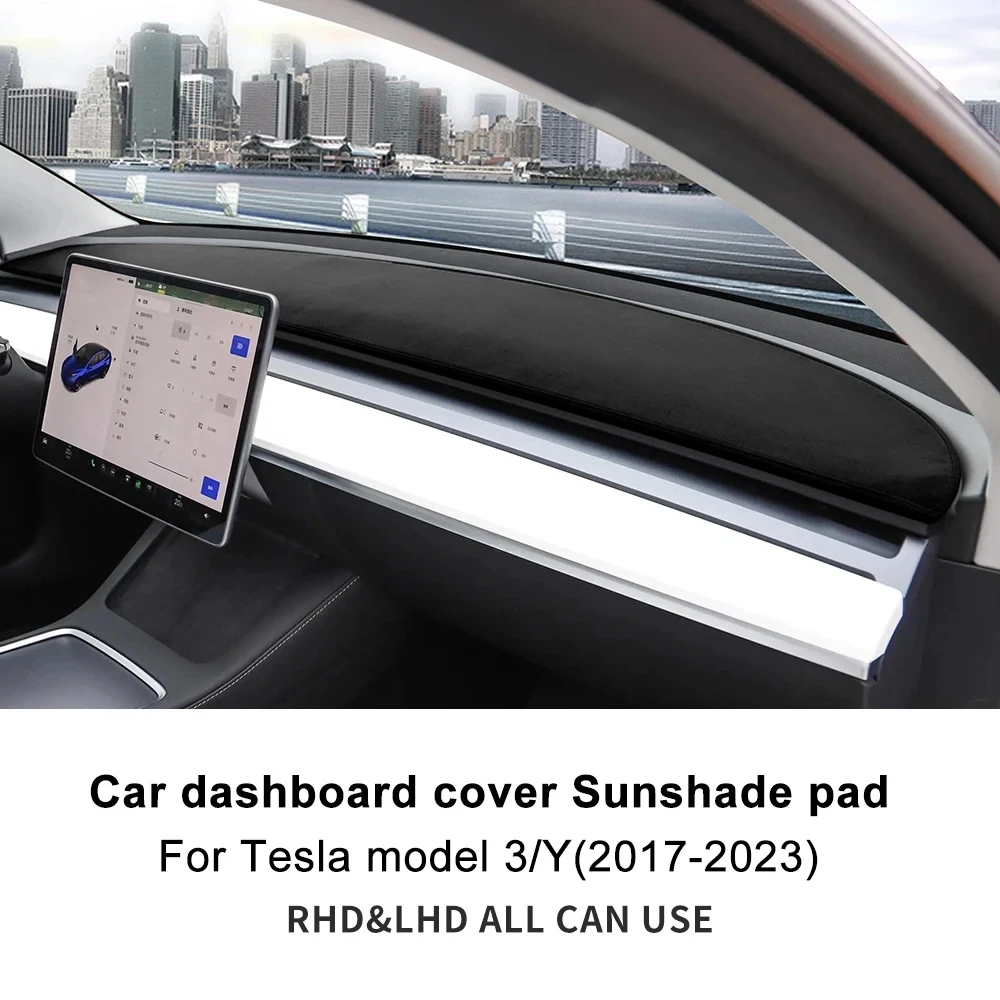 Top Flannel Dashboard Cover Pad for Tesla Model 3 Model Y 2017-2023 Highland 2024 Sunshade Protector Anti-UV Dash Mat Non-slip