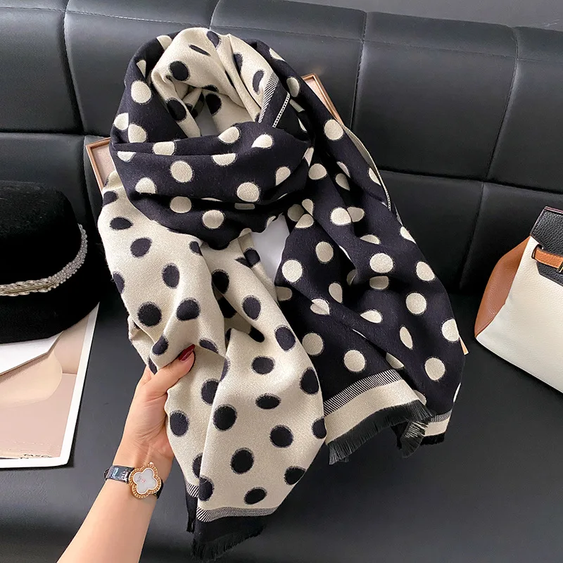 

Women Scarf Dot Print Design Thicken Shawl Fashion Gentle Korean Cashmere Warm Big Versatile Long Pashmina Neckerchief 2024