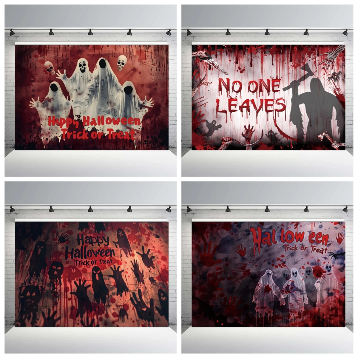 

Bloody Halloween Backdrop Dripping Blood Ghost Shadow Zombie Vampire Horror Death Reaper No one can leaves Photo Background
