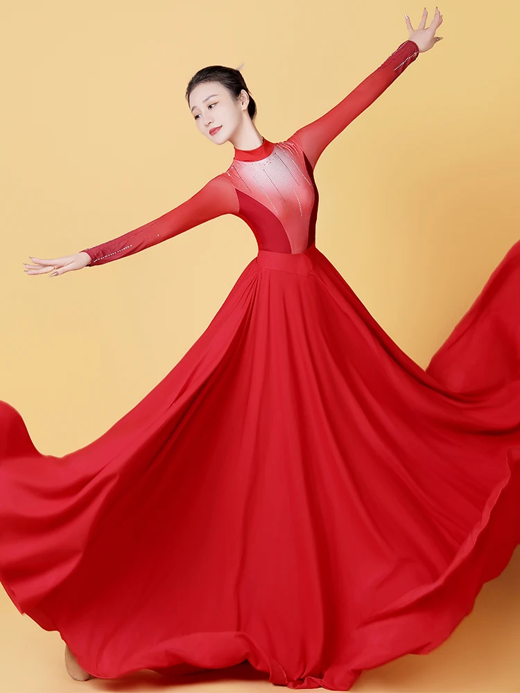 

Modern Dance Opening Performance Costume Large Skirt Classical Dance Red Song Accany Dance Clothing Tewnjerll Sweet Trace