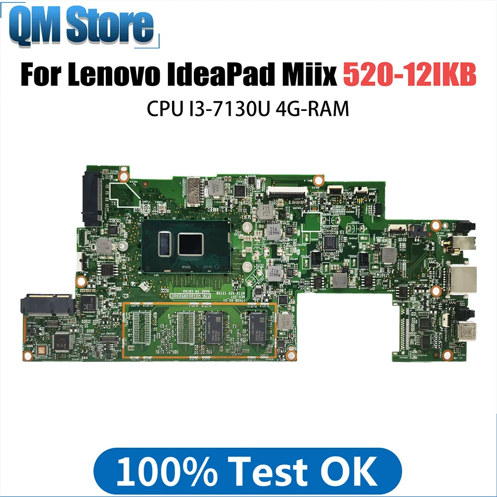 Placa-mãe notebook para Lenovo Miix Tablet, 520-12IKB, Laptop Mainboard, I3-7130U CPU, UMA, 4G RAM, 5B20Q22861