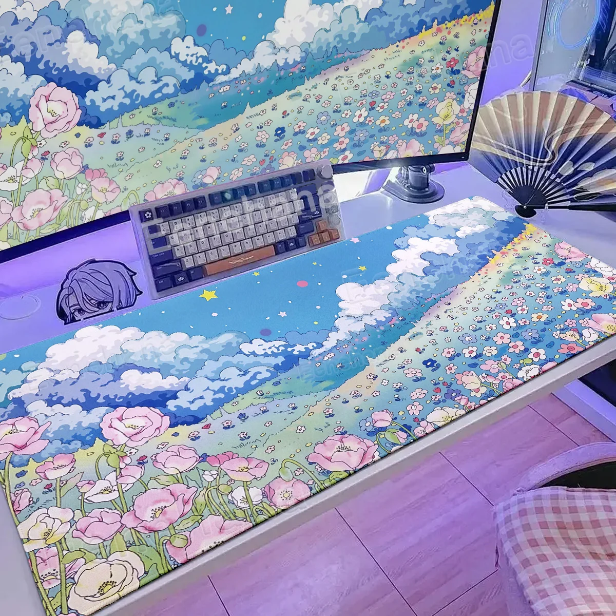 

Kawaii Pink Flower Mouse Pad Large Gaming Non-slip Office Accessories Bunny XXL Laptop Rabbit Gamer Keyboard Extension Desk Mat