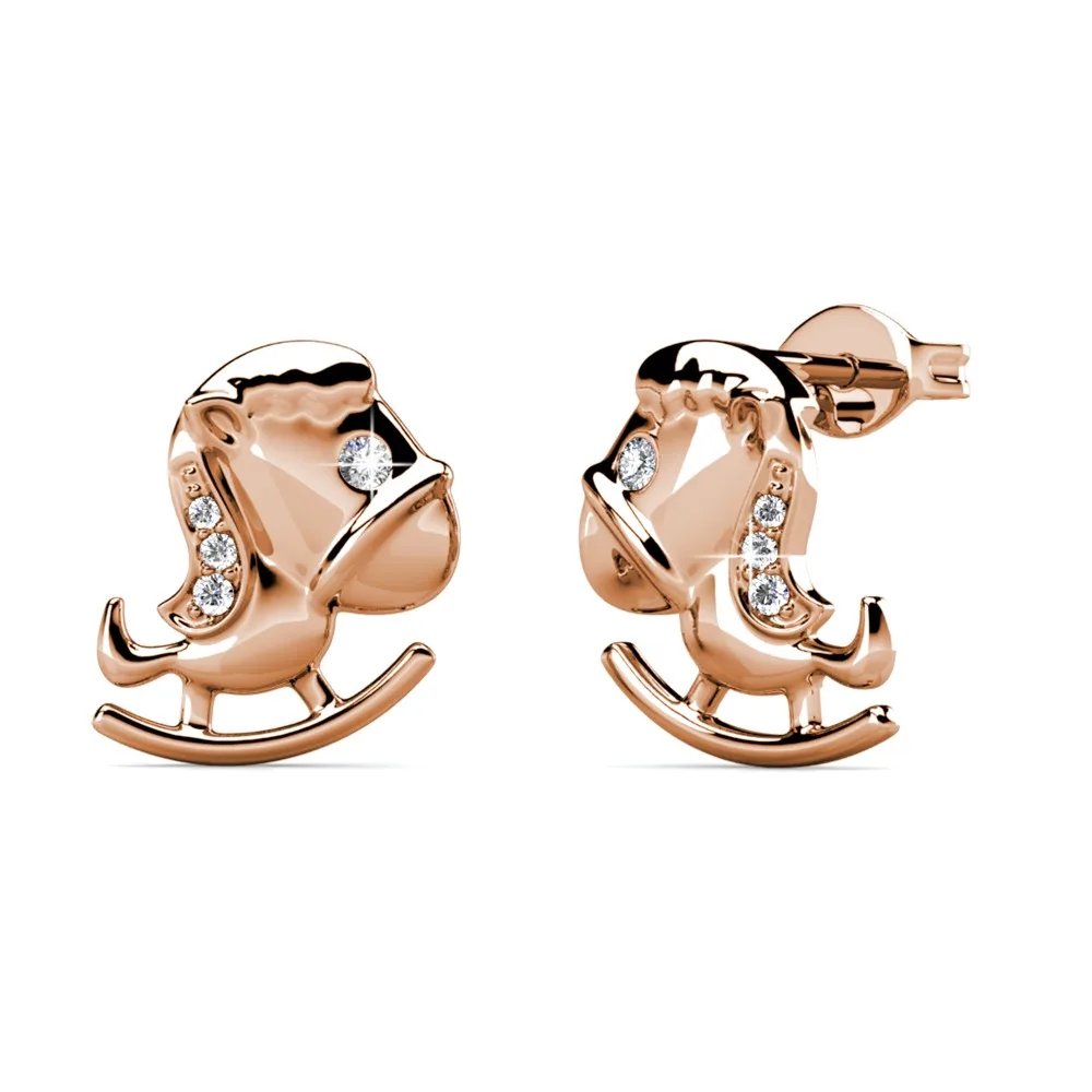 Daisini Animal Themed House Earrings with Swarovski Crystals 18k Rose Gold Plating Dainty Womens Jewelry Collection
