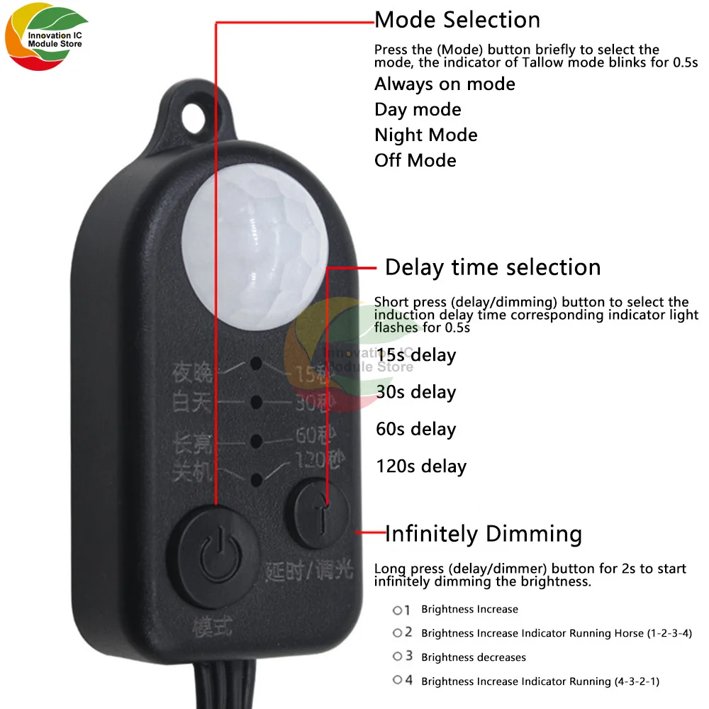 DC 5V-24V 5A PIR Motion Activated Sensor Light Switch Occupancy Motion Sensor with DC Coupler Cable for LED Strip Light