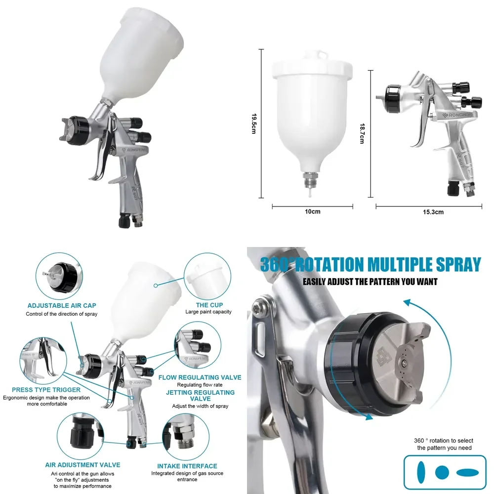RONGPENG R807 Auto Refinish Paint Spray High Transfer Efficiency 1.3mm Nozzle Pneumatic Paint Tools for Automotive