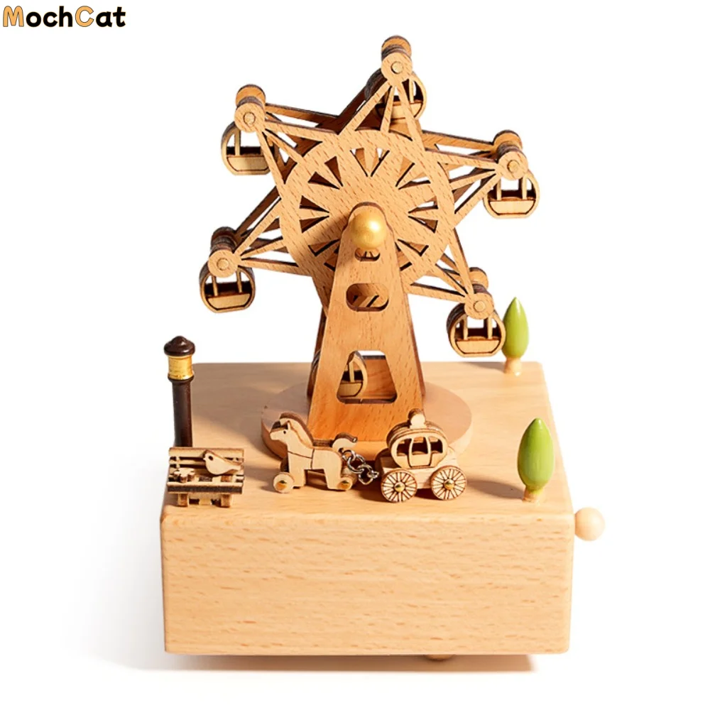 

Музыкальная шкатулка-карусель из дерева с вращающейся фигуркой танцующей балерины, ручной завод, ретро-дизайн