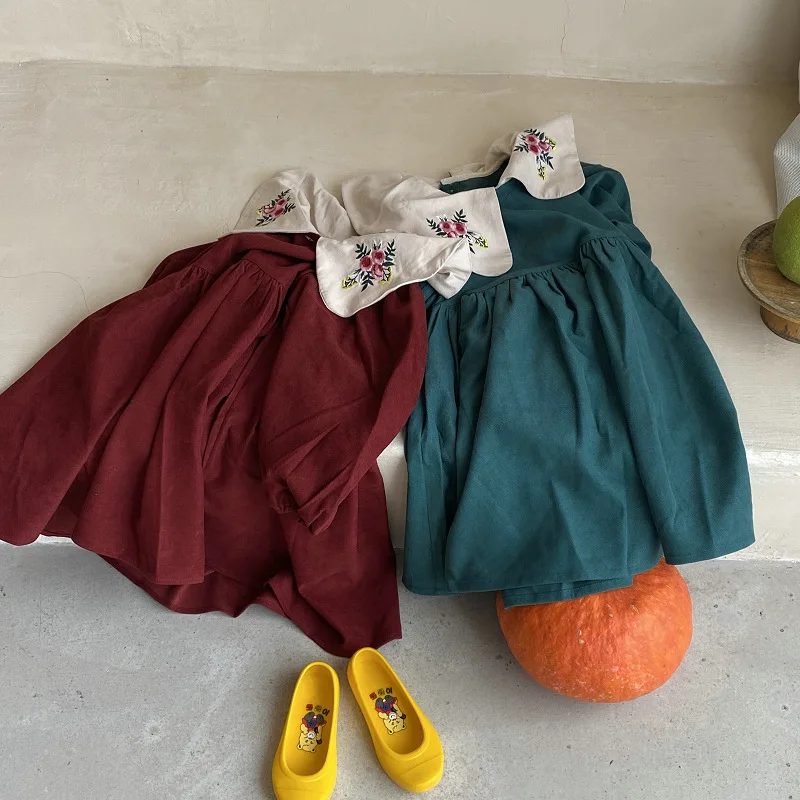 Girls' Dress Embroidered Doll Face Mori Style Princess Dress25Spring and Autumn New Fashion Foreign Trade Children's Clothing Wh