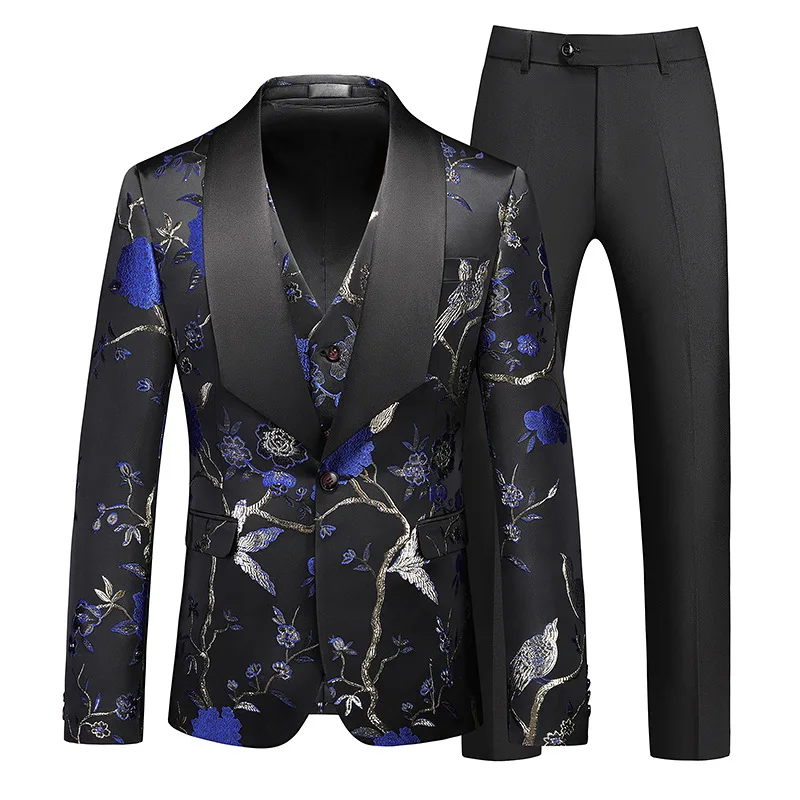 

Autumn Spring Men Fashion Slim Dobby Floral Luxury 3 Pieces Blazer Set , Man 5xl 6xl Jucquard Flower Host Party Blazers Coats