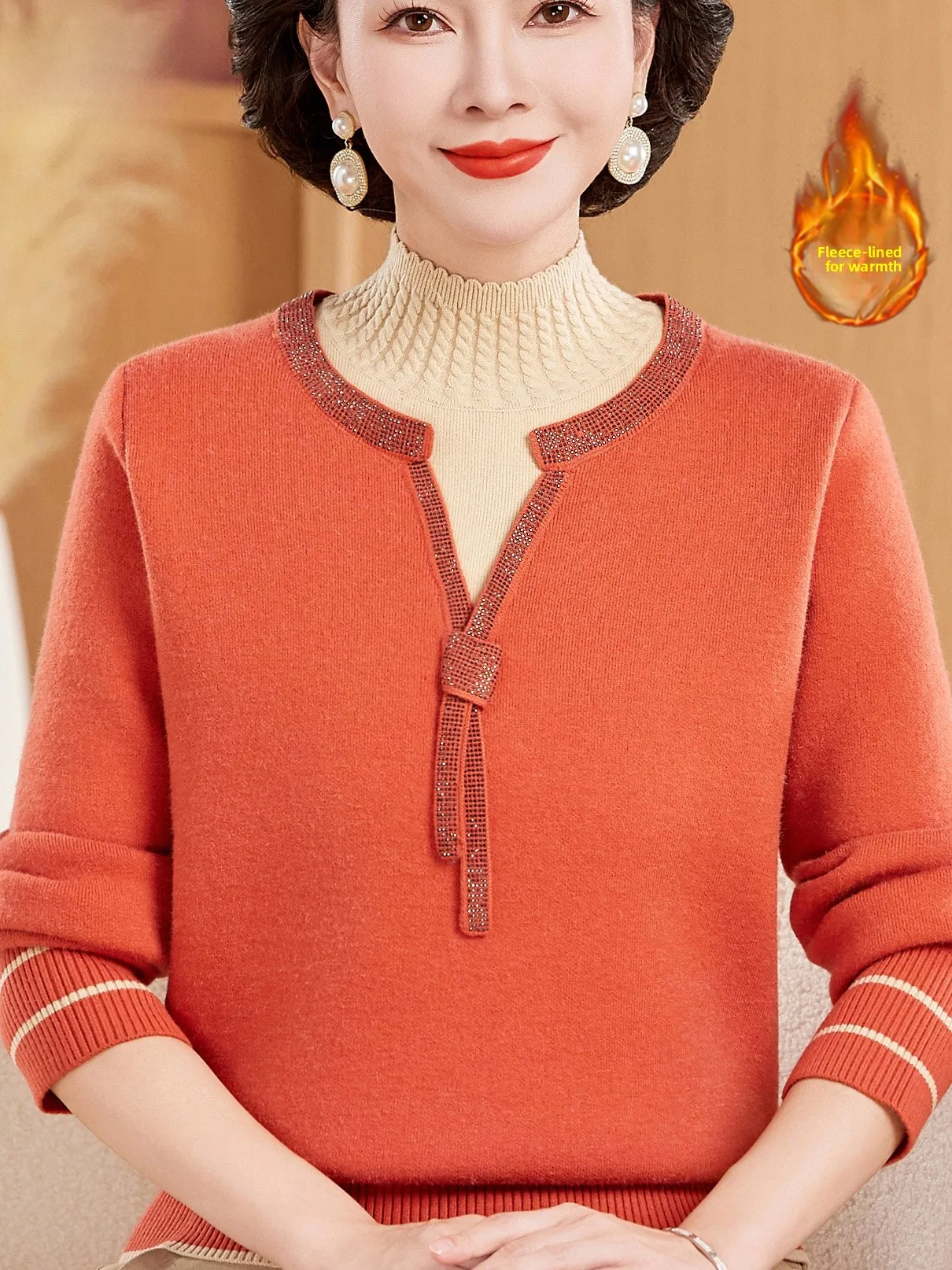 

Thiened Fce f-High Collar Sweater Women's Base Layer irt Mom's Winter Clothes Warm Cozy Knitwear for ly Ladies