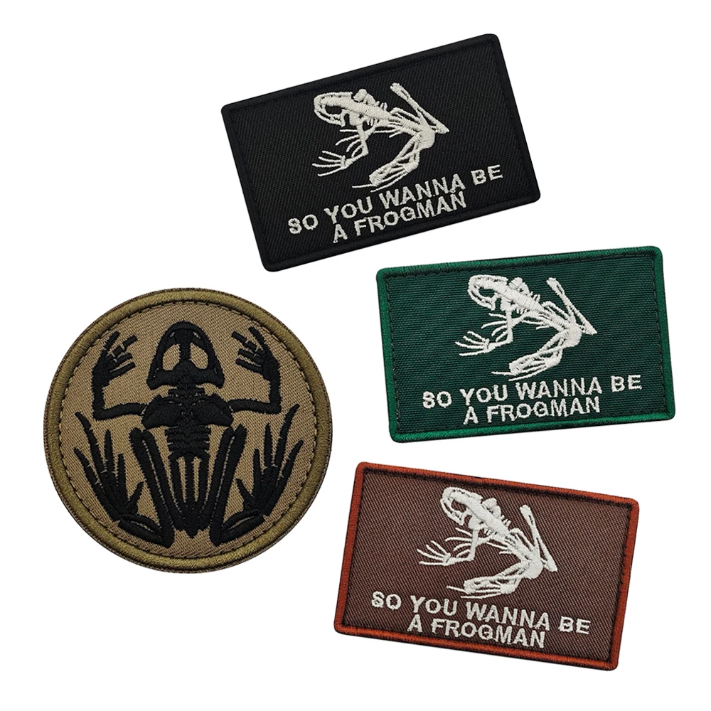 Frogman Skeleton Embroidered Patch So You Wanna Be a Frogman Hook And Loop Tactical Backpack Vest Badge