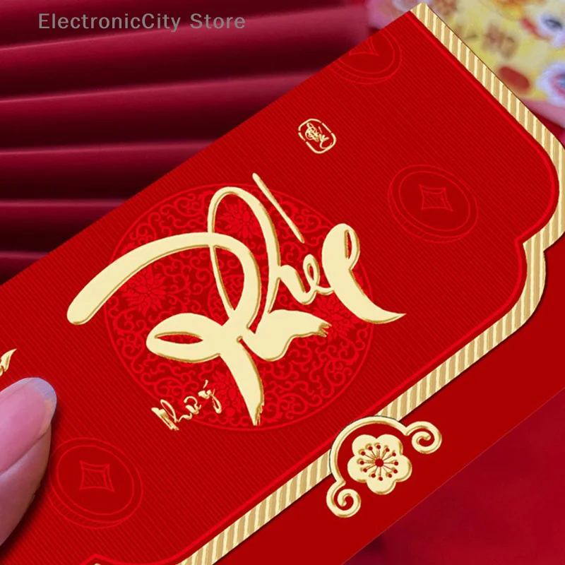 

New Year Celebration Pack Of 6 2026 Year Red Envelopes Vietnamese Cultural Design Gold Glitters Frosted Texture