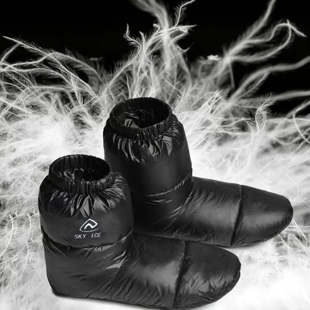 90% White Gooses Fluffy Down Feet Covers With Bag Camping Winter Warm Feet Cover Waterproof Warm Down Shoe Covers Tent Slippers