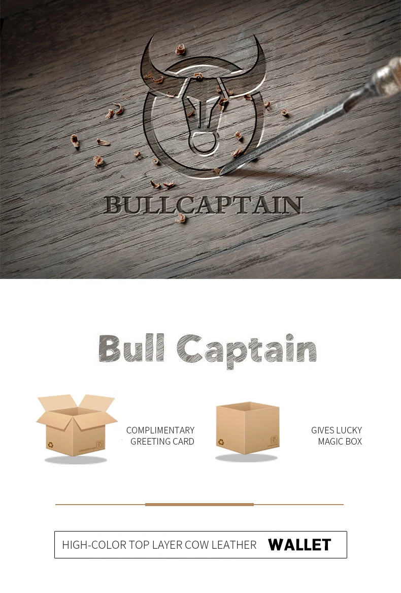 BULLCAPTAIN Herren-Geldbörse aus echtem Leder, Retro-Stil, lässig, dreifach gefaltet, Bargeldclip, RFID-Anti-Diebstahl-Kartenhalter, abnehmbarer Münzhalter – Detail 1