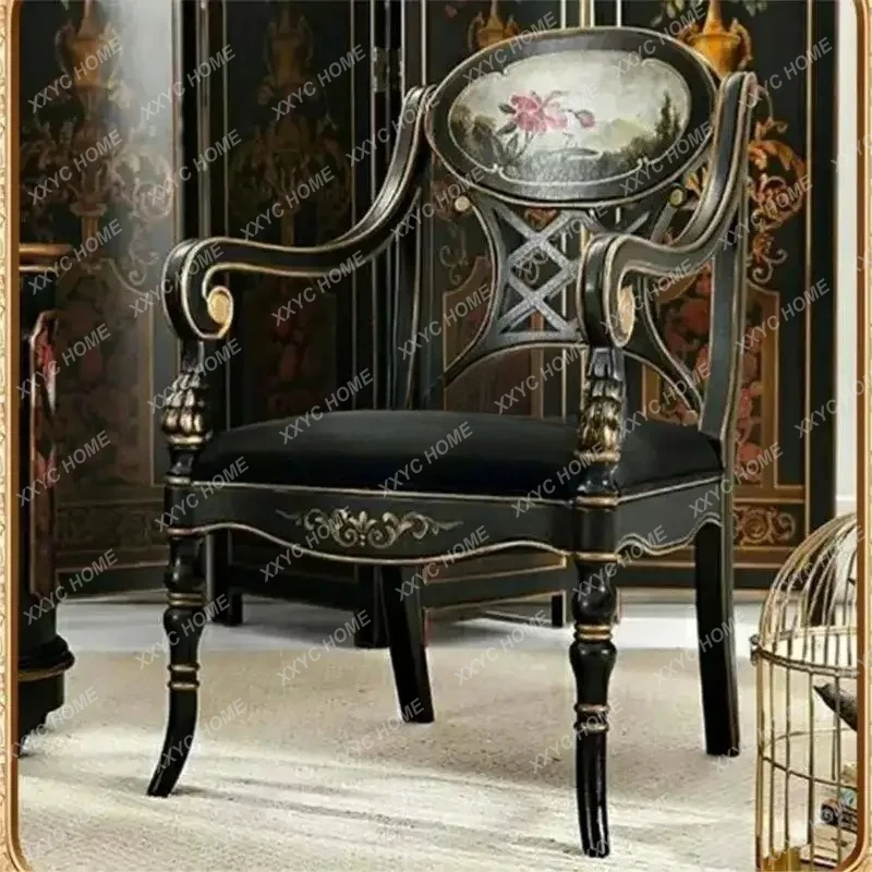 

Q Discount casual chair single armrest light luxury solid wood retro corduroy living room bedroom balcony neoclass