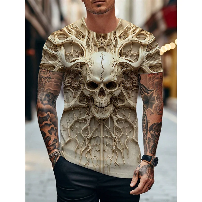 Summer Colorful Skull 3D Print T-Shirts Streetwear Men Casual Fashion Oversized O-Neck Short Sleeved T Shirt Tees Tops Clothing image 2