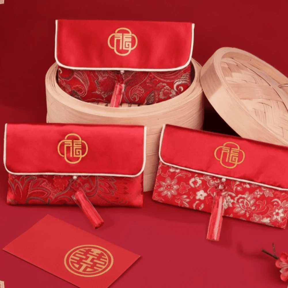 

Blessing Words Brocade Red Envelop Best Wishes Embroidery Hongbao Tassel Lucky New Year Red Pockets Chinese New Year