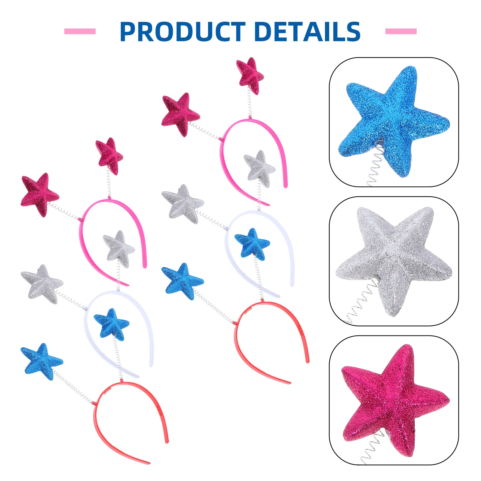 6 個のスターヘアアクセサリーキラキラヘッドバンドキラキラ五芒星の帽子パーティーの記念品子供のための独立記念日