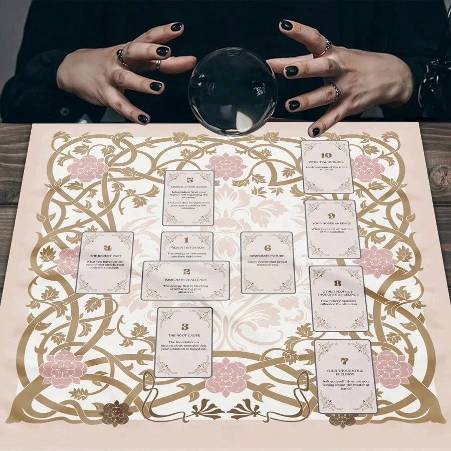 

Очаровательная скатерть для Таро с изображением Древа Жизни и кристаллов, цветочная алтарная ткань с фазами Луны, винтажный астрологический коврик для игр и дома