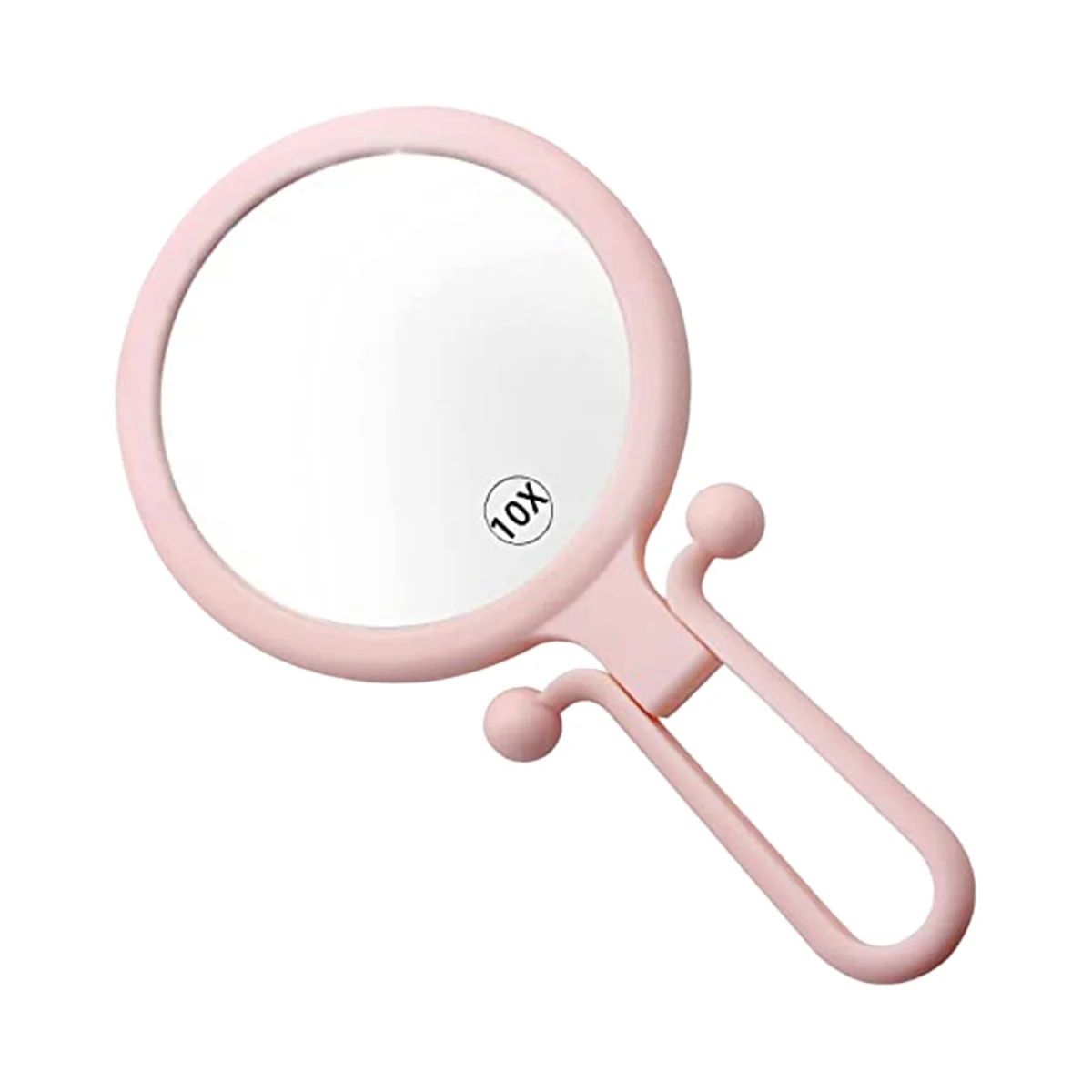 10X Handheld Magnifier, Double Sided Folding Makeup Mirror, Portable Handheld Mirror with Adjustable Handle(Pink)