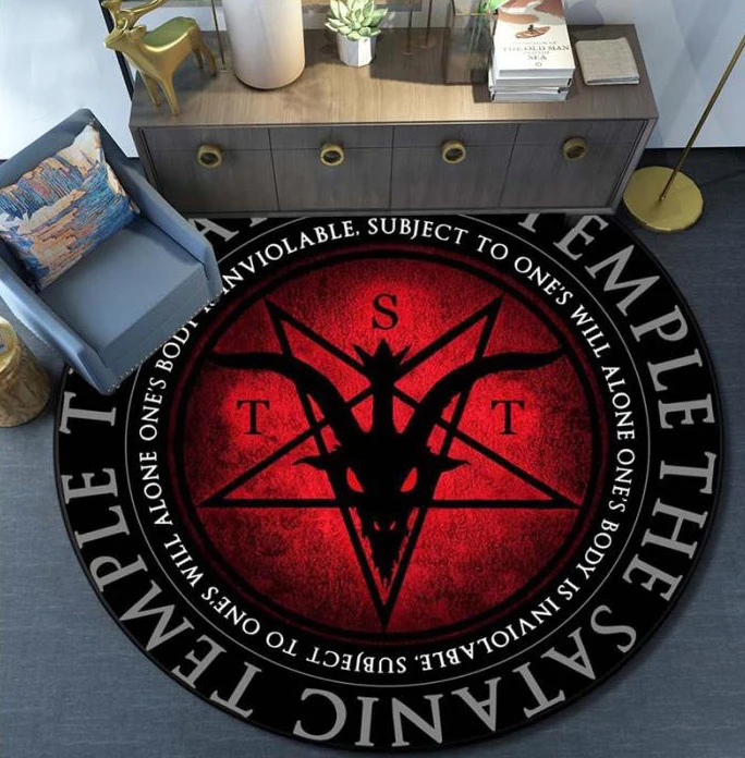 Skull Satanic Goat Pentagram Wing Demon Version Carpet Round Rugs Non-slip Area Rug for Living Room Bedroom Foot Pad Decoration