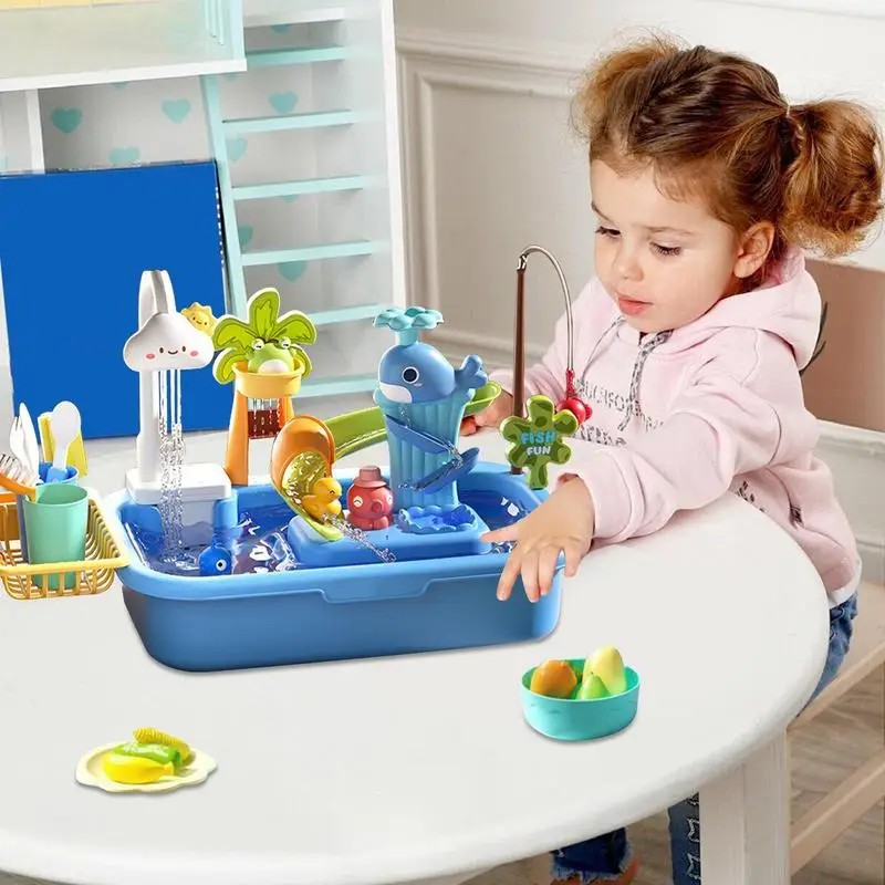 Fregadero para niños con agua corriente, juguete para niñas pequeñas, juego de agua magnético para niños, juguetes para niñas pequeñas, juguetes para juego de rol 4 en 1 Diversión