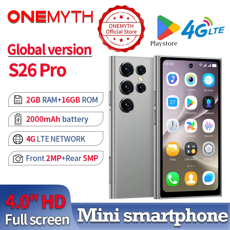 New ONEMYTH S26 Pro Mini Smartphone 4G Network 4.0 lnch Full Screen 2000Mah high definition 2G+16GB Android 12 Play Store Small