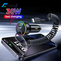 3-Port 30W Car Charger With Spring Cable USB Type C Fast Charging Car Phone Charger Adapter for iphone samsung huawei xiaomi