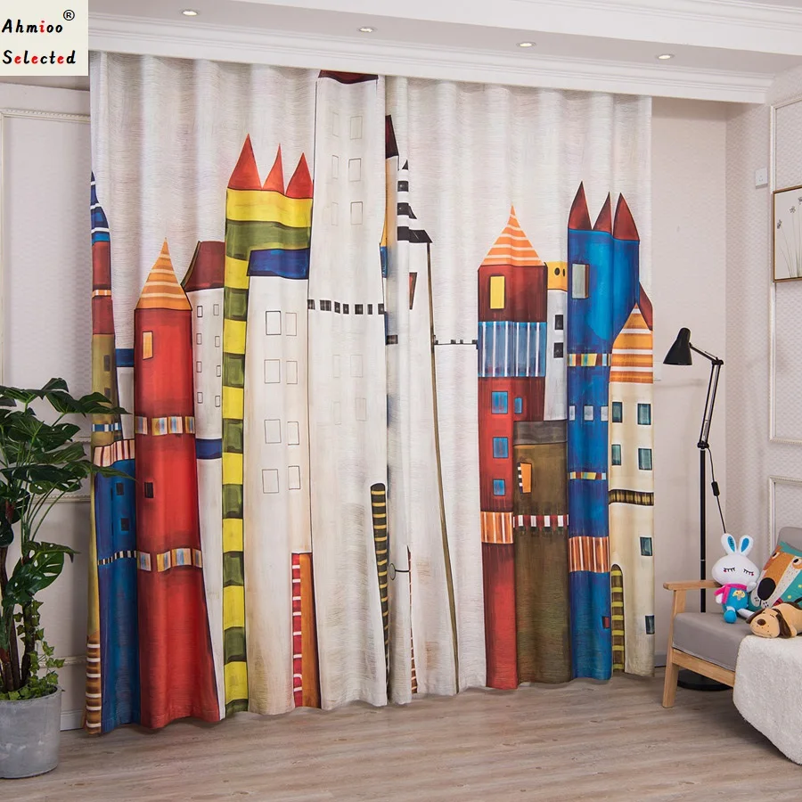 

Custom Images Cartoon Children's Castle Printed Blackout Curtains for Boys Girls' Bedroom Kids Creative Colorful Window Drapes