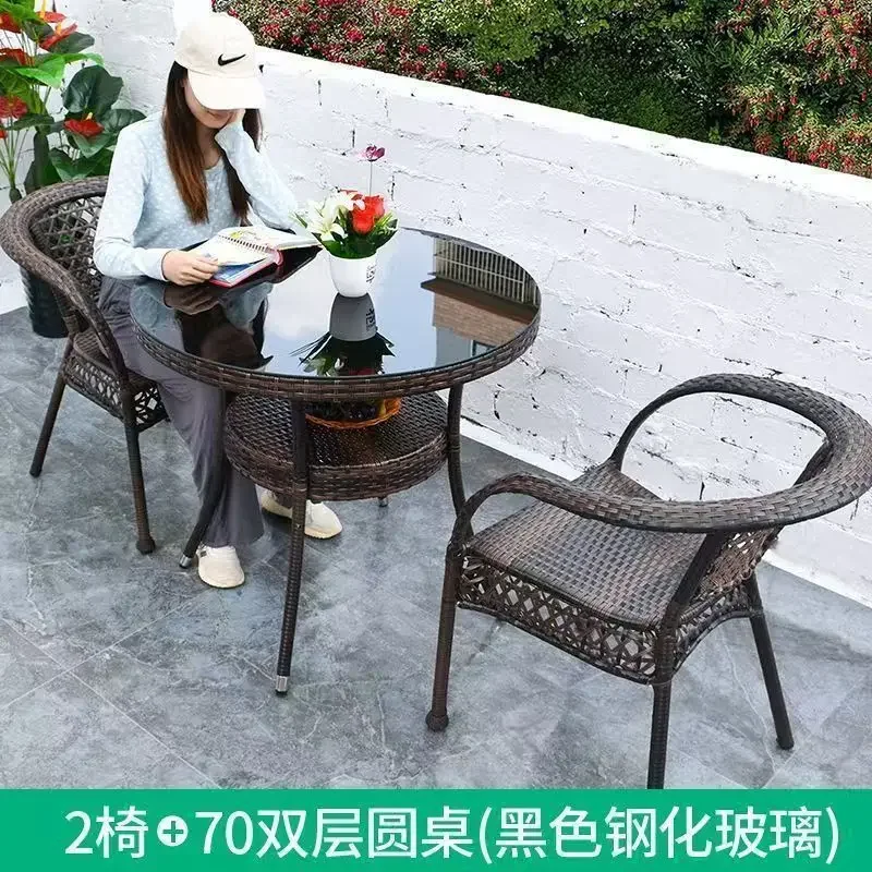 Outdoor balcony leisure table and chair courtyard rattan chair three-piece outdoor terrace rattan chair small coffee table